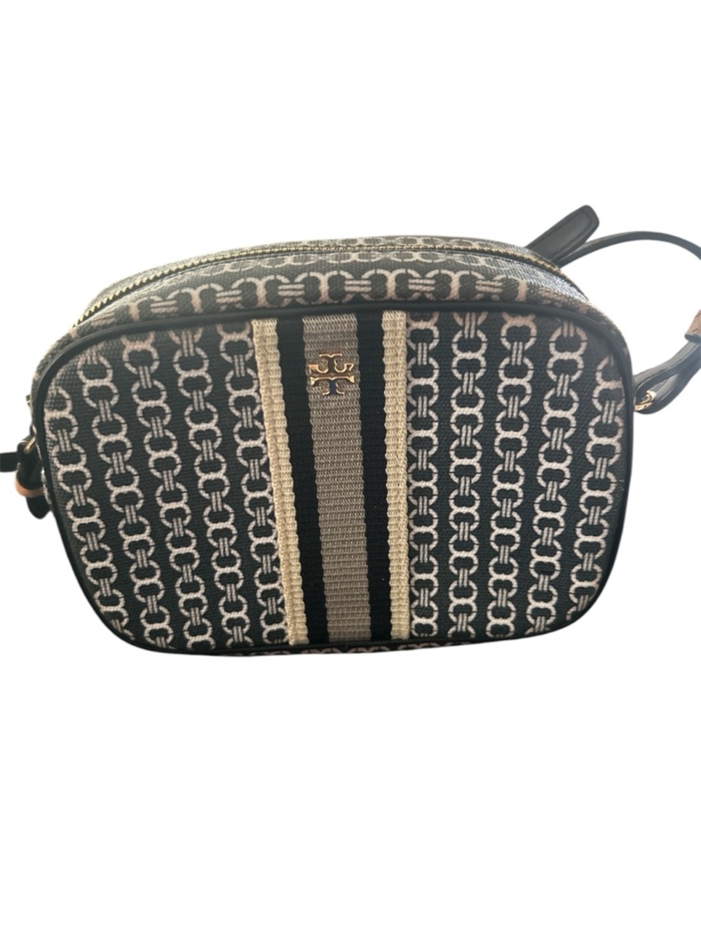 Tory Burch Navy and Cream Signature Stripe Crossbody